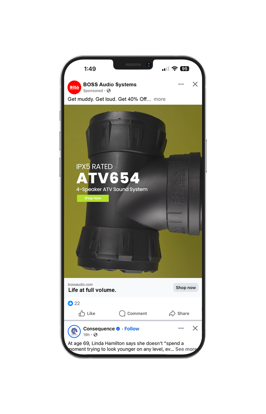 BOSS Audio paid ATV product ad