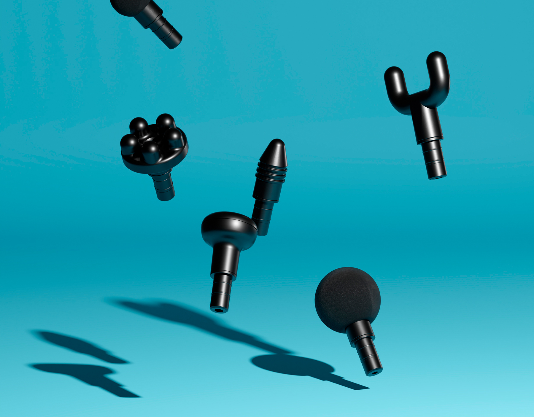 Njoie massage attachments floating over blue